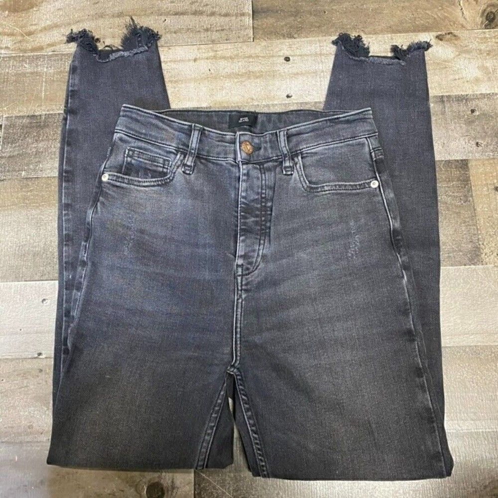 River Island Men's Size 12 Black Dark Stretch Denim Jean skinny raw hem